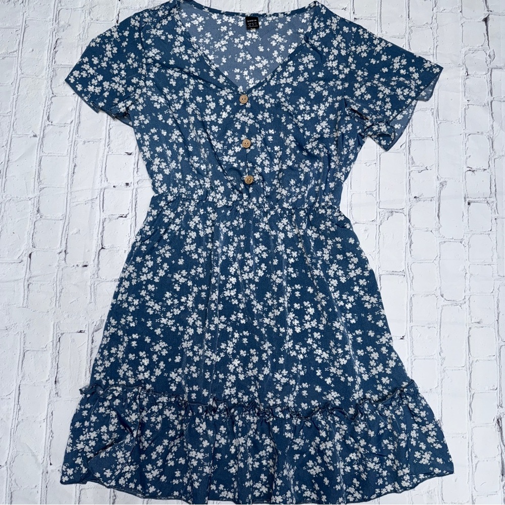 SHEIN Blue and white floral mini dress - Picture 1 of 4